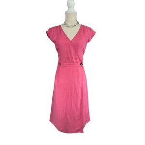 J. Crew | Dresses | J Crew Dress Womens 2 Pink Linen Wrap Midi Jumper Cap  Sleeve Double Button | Poshmark